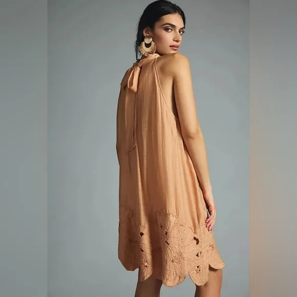 ANTHROPOLOGIE FLORAL CUTWORK HALTER DRESS. - Picture 2 of 8